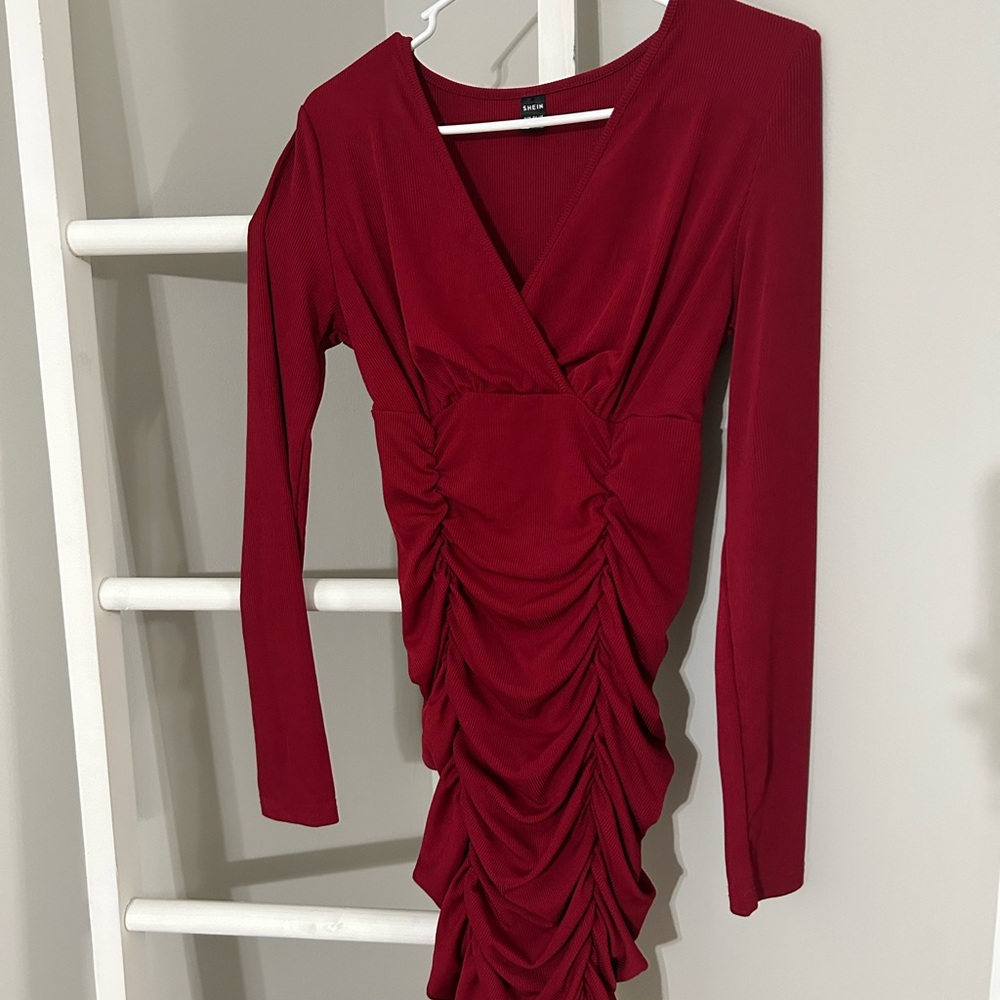 SHEIN Elegant Red Long Sleeve Dress